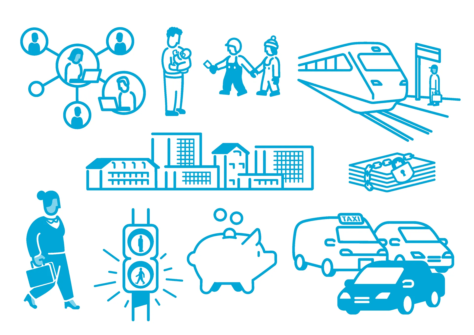 Examples of pictograms depicting concepts, people, objects and places.